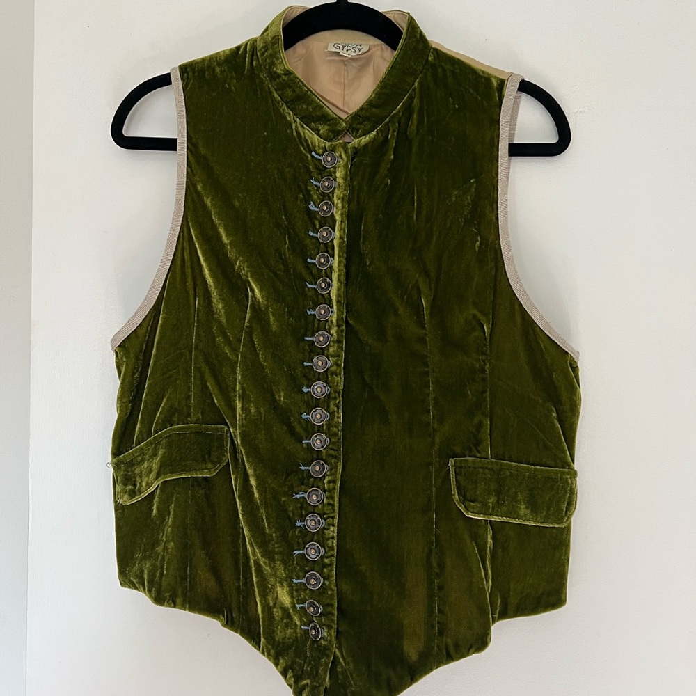 Loro Piana Green Velvet Vest with Mandarin Collar